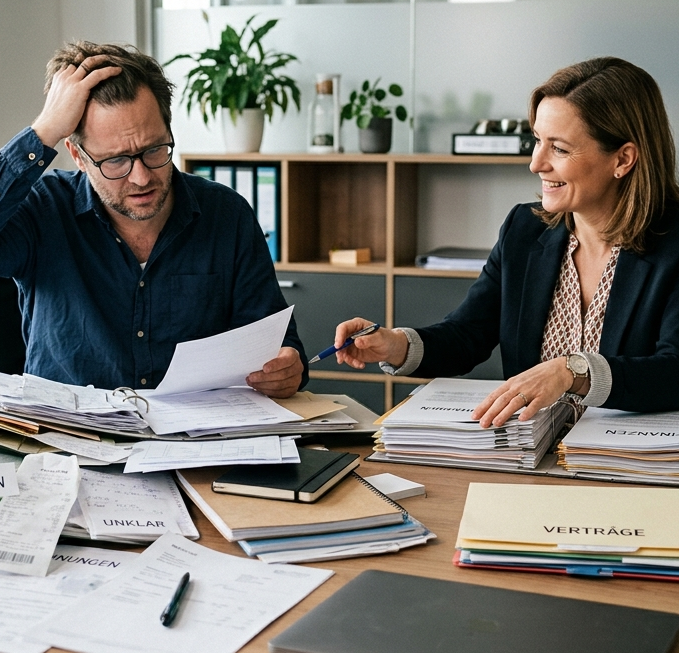 Ein glückliches Paar diskutiert mögliche Kfz-Versicherungsoptionen mit professioneller Unterstützung durch Autoversicherungsmakler.com